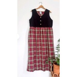 Vintage Corduroy Plaid Jumper Dress Button Down 22W/24W 90s Cottagecore Kitschy